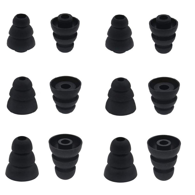BLLQ 6 Pairs Replacement Triple Flange Conical Ear Tips Earbuds Eartips Silicone Buds for Most in Ear Headphones (Sony Senso Powerbeats Jaybird etc.) Black [S/M/L 3 Size] (3flange Tips 3) - Image 1